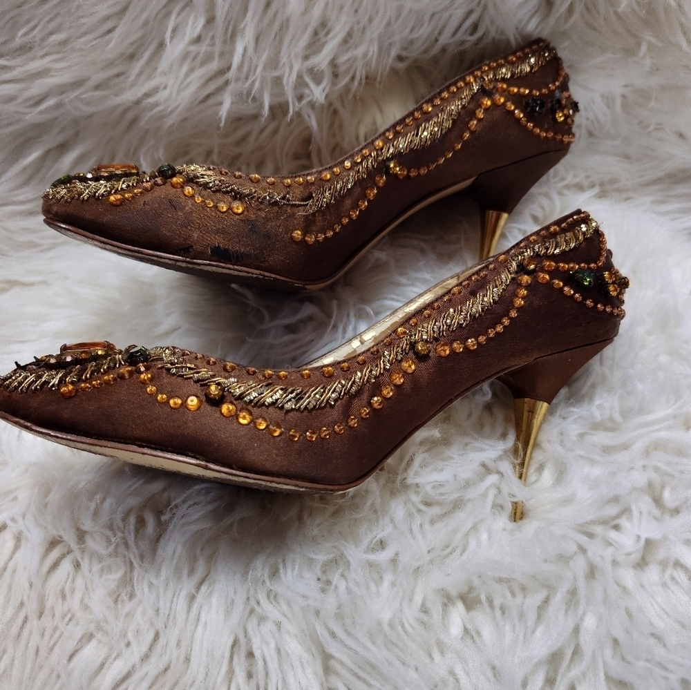 Valerie Stevens Satin Jeweled Beaded Stiletto Heels Size 6.5 - Picture 7 of 15